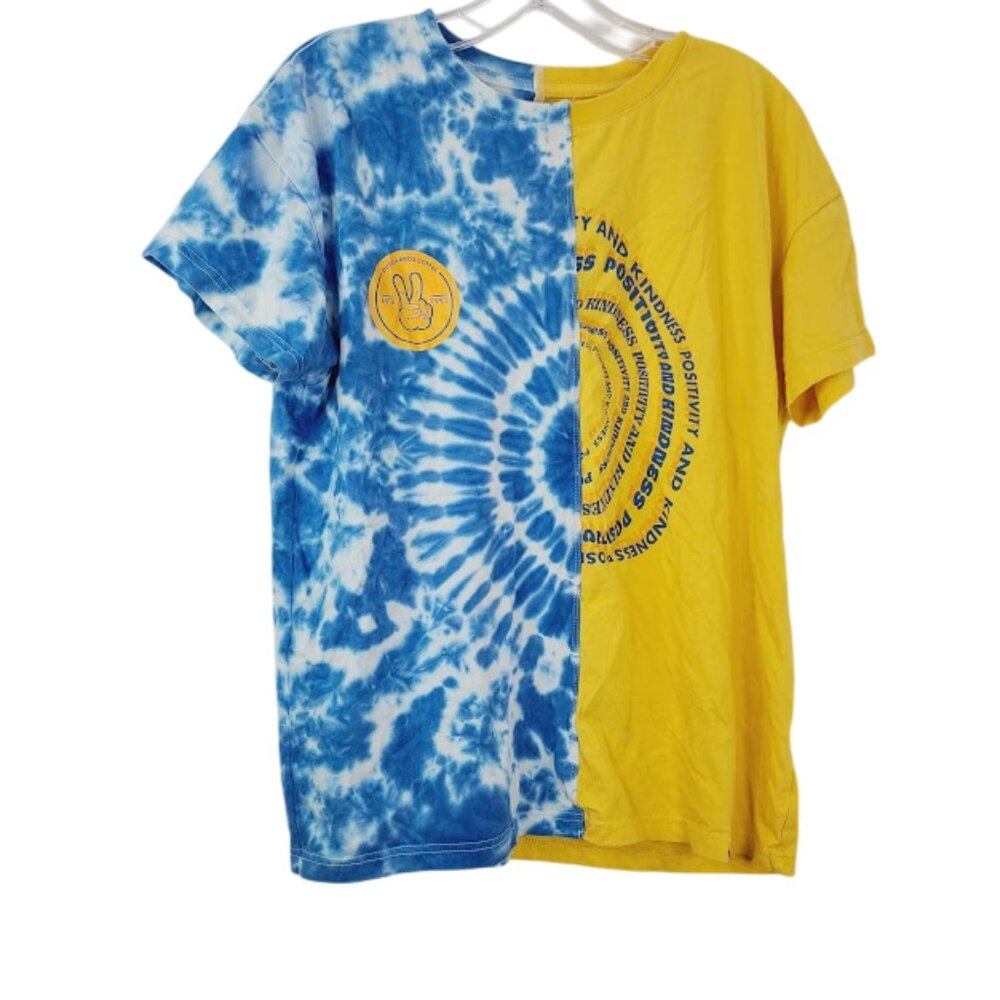 Dutch Bros Men Yellow Blue Spiral‎ Tie Dye Short Sleeve Casual T-Shirt Size L